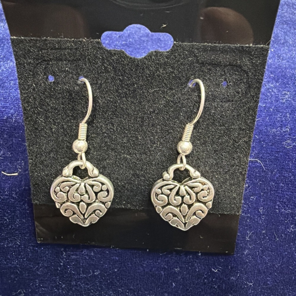 Brighton Contempo Heart Drop Earrings Sterling Silver Findings Scrollwork Silver